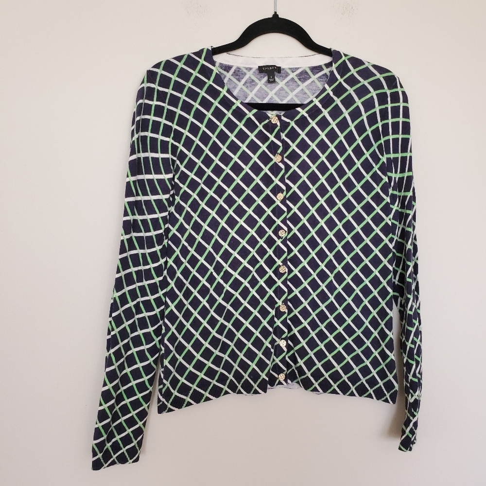 Talbots diagonal striped cardigan blue green S